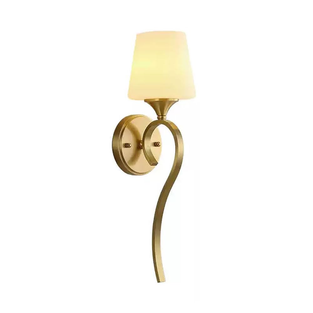 SMCCYYSD Copper Candlestick Wall Lamp, Brass Sconce With White Glass Lampshade, Living Room Decorative Lighting Light, E27 Socket, Bedside Lamps, Retro Industr