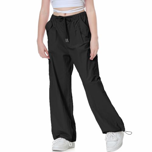 Image of Rolanko Parachute Pants for Girls Y2K Cargo Trousers with Pockets Harajuku Jogger Pants Kids 4-14 Years