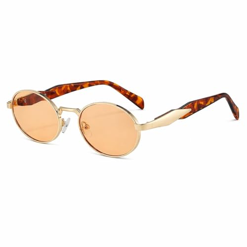Image of Creature Oval Metal Frame Sunglasses for Men & Women | Vintage Retro Style | UV Protection | Gold Frame with Dark Lenses