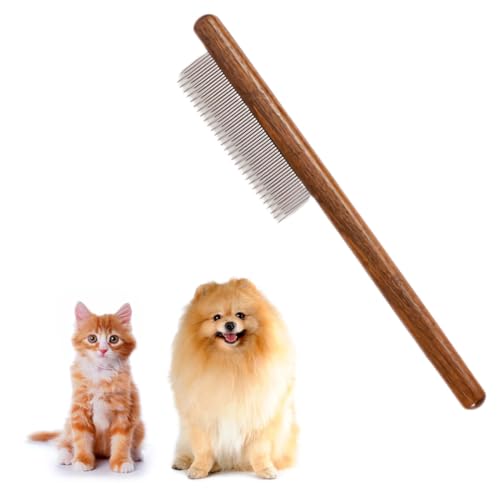 PSOWQ 1 cepillo para perros, cepillo para gatos, peine para piojos con mango de madera, peine antipulgas para perros y gatos con pelo corto/largo enredado, cepillo para el cuidado de mascotas