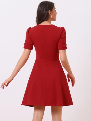 Image of Allegra K Formal Work Dress for Women's Puffy Sleeve A-Line V Neck Office Dresses