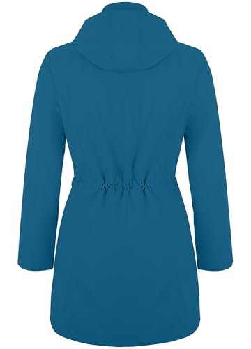 EnduaReve Regenjacke Damen Lang Wasserdicht Atmungsaktiv Regenmantel Übergangsjacke Kapuze Outdoor Jacke Petrolblau L
