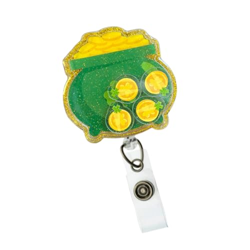 Pot of Gold Shaker Badge Reel – Handmade St. Patrick's Day ID Holder, Made to Order St Patty's Day Badge Clip, Retractable Badge Reel for Nurses, Teachers & Medical Staff