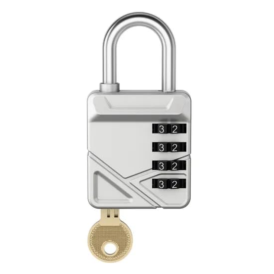 Image of 2-in-1 Padlock with Key & 4-Digit Combination | Heavy Duty Metal Security Lock with Resettable Code Wheel | Dual Unlock Lock for Gym Locker, Luggage, Storage & Travel (Silver)