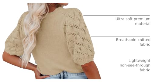Image of Womens Short Sleeve Sweaters Crewneck Knit Pullover Tops 2025 Summer Casual Lightweight Crochet Blouse Shirt
