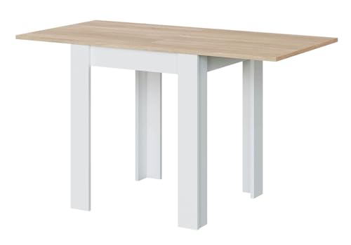 PEGANE Table de Cuisine Extensible Coloris chêne Canadien/Blanc Artic - Hauteur 79 x Longueur 67/134cm x Profondeur 67 cm