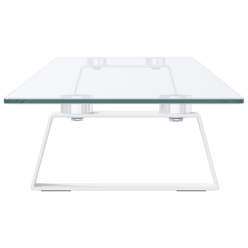 Supporto per monitor da scrivania, bianco, 100 x 20 x 8 cm, in vetro temperato e metallo, per ufficio e lavoro domestico