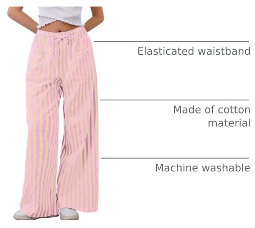 Image of MISSACTIVER Women Drawstring Striped Pants Loose Wide Leg Trousers Casual Low Waist Pants Comfy Lounge Pants with Pockets