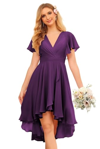 Noras dress Women's V Neck Wedding Guest Dresses A-Line Short Sleeves Bridesmaid Dress Short with Pockets NO149