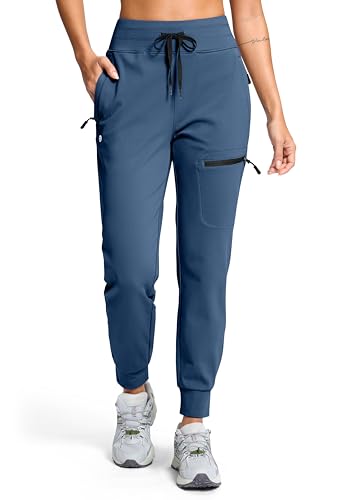 G Gradual Womens Fleece Lined Joggers Hiking Pants 4 Zipper Pockets High Waisted Water Resistant Winter Running Sweatpants Dark Blue X-Small