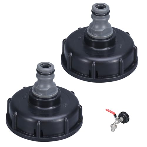2 Stück IBC Tank Zubehör,Tankdeckel Adapter Container Verbinder 1000L Wassertank Deckel Auslaufhahn Anschluss,Gardena Regenwassertank Wasserhahn Auslaufstutzen Adapterset,für Universal Tanks Barrel