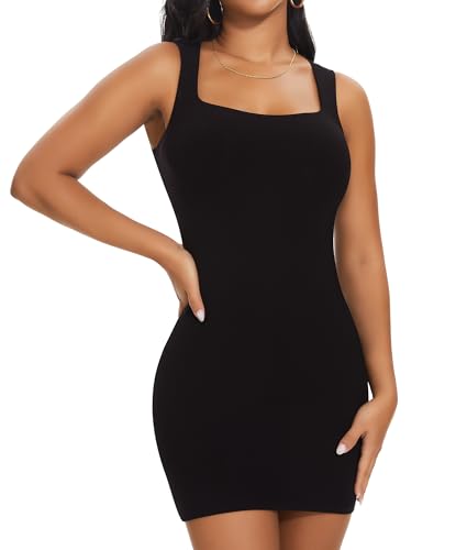 SHAPERIN Shapewear Tank Kleid Damen Bodycon Kleider Bauchweg Formende Mini Kleid Body Shaper Schwarz S