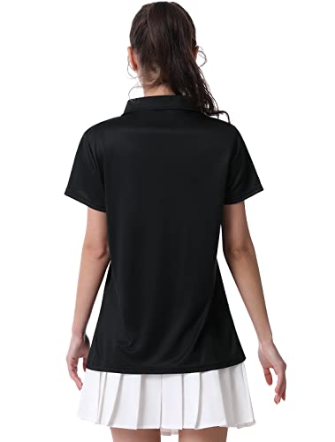 Femdouce Women'S Polo Tee Dry Fit Golf Shirt Moisture Wicking Short Sleeve Sport Activewear Golf Polo Tops Collar With Buttons Workout Black/Navy/Wine Red L thumb #3