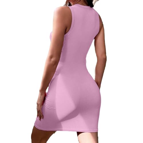 Image of Solid Sleeveless Round Neck Ribbed Western Bodycon Dress For Women