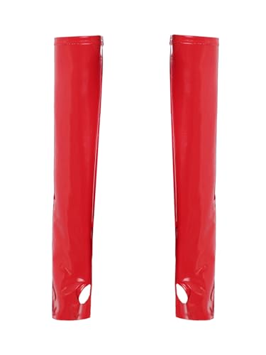 iiniim Womens Long Metalic Fingerless Sexy Wet Look Elbow Length Gloves for Evening Party Costume Red One Size