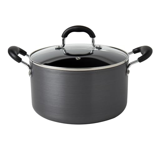 Image of Denmark Tools for Cooks 6-Quart Nonstick Hard-Anodized Aluminum Dutch Oven Stock Pot Soup Pasta with Stay-Cool Handles and Glass Lid, Black
