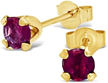 Jewelry Bliss 14k Yellow Gold Stud Earrings, Genuine Red Ruby Small Stud Earrings, 3mm Round Stud Earrings, July Birthstone For Women, Valentine's day, Mother's day, Anniversary, Birthday, Wedding
