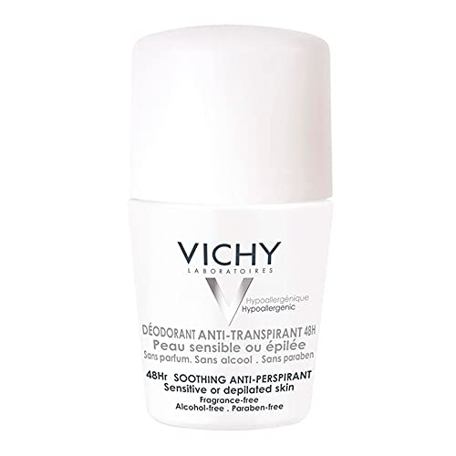 Vichy Dermo-Tolerance Deodorante Roll-On Antitraspirante, Per Pelle Sensibile o Depilata, Pelle Fresca e Lenita per 24H, Con Acqua Termale di Vichy, Prolina Cutei e Estratto di Ninfea, 50 ml