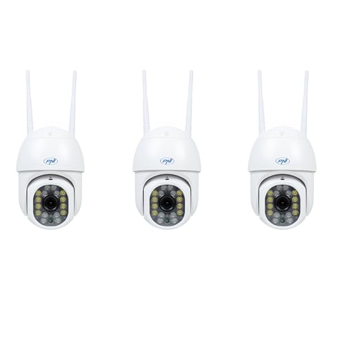PNI Kit 3 pièces IP440 WiFi PTZ Caméra de vidéosurveillance sans Fil 4MP Zoom numérique Fente Micro SD Autonome Alarme de détection de Mouvement Suivi de Mouvement