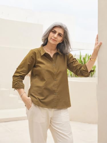 Image of SAADAA Airy Linen Shirt | Solid Regular Fit Casual Shirts Stylish for Women
