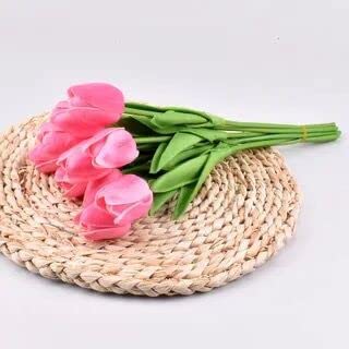 PlantaZee Artificial Tulip Flowers Bunches for Vase Home Decoration Items for Living Room Corner Table Top Bedroom Wedding Party Decorative Gift Set (Pink)
