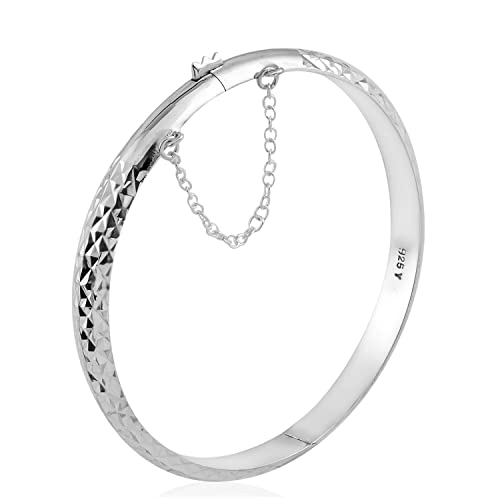 SHOP LC DELIVERING JOY Silver Bangle Bracelets for Women - 925 Sterling Silver Bracelets for Women - Textured Charm Cuff Anniversary Engagement Boho Jewelry Gifts for Her (7-8 In) 7.80 Grams