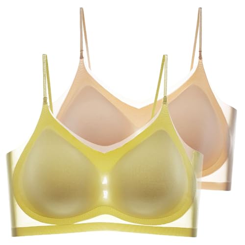 Sujetadores deportivos de seda de hielo para mujer, 2 piezas, ultradelgados, de cobertura completa, sin aros, sin aros, sin costuras, con correa, invisible, antiflacidez, para mujer, Reino Unido, C, L
