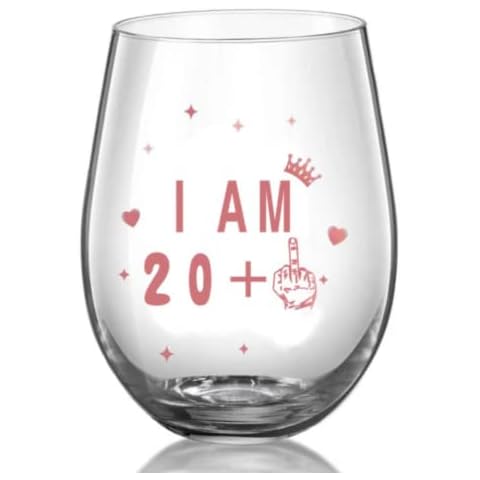 Stemless Wine Glass 21st Birthday Wine Glass Gift Anniversary Glass Wine Glass Men and Women 21st Birthday Party Wedding Anniversary Decoration 17oz (I AM 20+1) Cover
