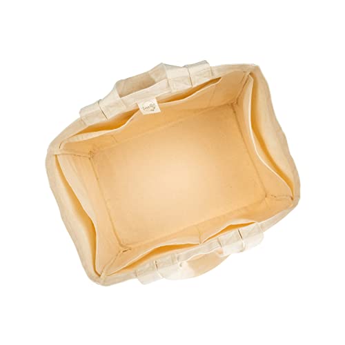 VeraMia Canvas Grocery Bag 3pc XL Set with Real Pockets, Long Shoulder Strap and Short Handle. Heavy Duty, Foldable, Washable3