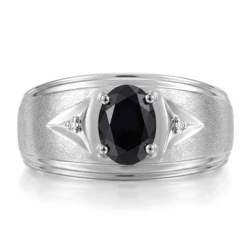 Image of Rylos Men's Rings Classic Design 8X6MM Oval Gemstone & Sparkling Diamond Ring - Color Stone Birthstone Rings for Men, Sterling Silver Rings in Sizes 8-13. Elevate Your Style with Timeless Elegance!