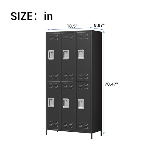 GAOMON Locker for Employees, 6 Doors Locker Cabinet with Hooks, Storage Locker for Home, Office, Gym, School, Assembly Required, Black