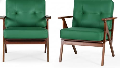 AODAILIHB Mid Century Modern Accent Chair, Retro Wood and Leather Armchairs, Vintage Reading Side...