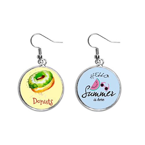Pendientes de sandía y postre dona verde con acabado único de acuarela pintada a mano