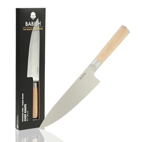 Image of Babish 8-Inch Chef Knife - High-Carbon 1.4116 German Steel Kitchen Knife with Light Pakka Wood Handle, Full-Tang Razor Sharp Chef's Blade for Chopping, Slicing, Dicing & Everyday Prep