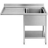 Lavello inox con vano lavastoviglie professionale WORLDMAI 120 x 60 cm con sgocciolatoio sinistro per ristorazione e cucina professionale.