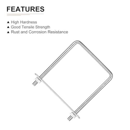 Image of DTGN M8x90x130mm(ThreadxWxL) Square U Bolt - 2Pack - Good for Trailer Pipe Replacement Parts - 304 Stainless Steel U Shape Bolts