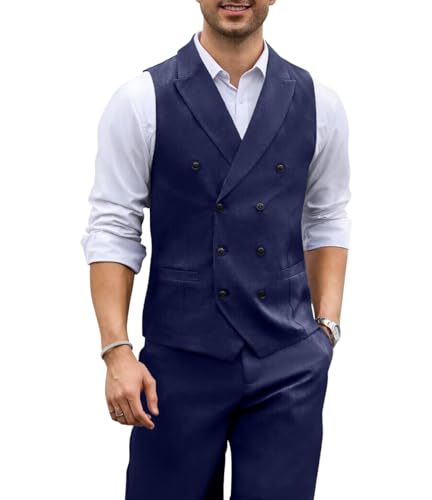 Men's 2 Piece Suit Vest Pants Set Double Breasted Waistcoat for Business Wedding Prom Homecoming2