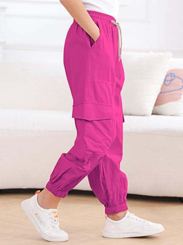 Image of Girls Cargo Pants Elastic Waist Casual Jogger Pants for Girls Streetwear Loose Parachute with Pockets 7-14Years