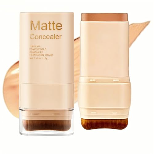 Matte Concealer Foundation Stick with Brush, Serum-Infused Tinted Moisturizer & Skin Tint, Lightweight Hydrating Concealer & Contour, Sheer-to-Medium Radiant Dewy Coverage, All Skin Types (05#)