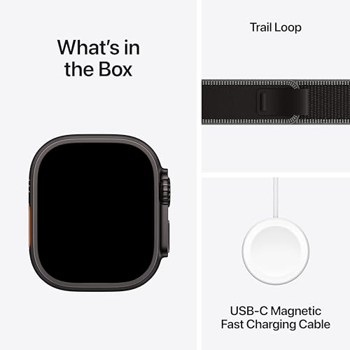 Image of Apple Watch Ultra 3 [GPS + Cellular 49mm] Running & Multisport Smartwatch w /Rugged Titanium Case w /Black /Charcoal Trail Loop - M /L. Satellite Communications, Advanced Health & Fitness Tracking