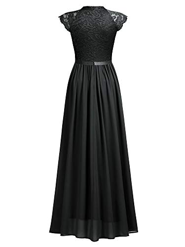 Image of Miusol Women's Formal Sleeveless Floral Lace Bridesmaid Party Maxi Dress (Large, Black)