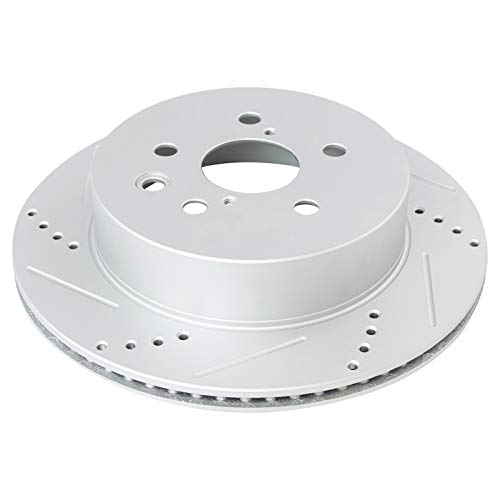 Image of TRQ Performance Rear Brake Pad and Rotor Set Ceramic Coated Drilled Slotted Rotors Compatible with 2014 Lexus IS250