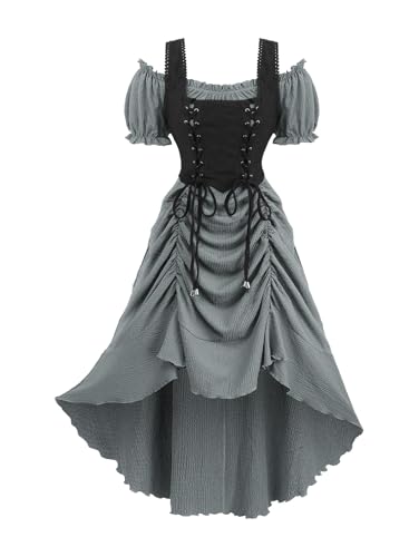 Rosegal Plus Women Steampunk Renaissance Costume Dress(Gray_1/1X)