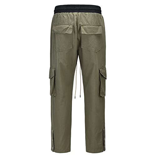 JEsilunmaMY Men's Multi-Pocket Cargo Pants Drawstring Elastic Waist Camo Straight Pants Distressed Hip-Hop Loose Trousers3