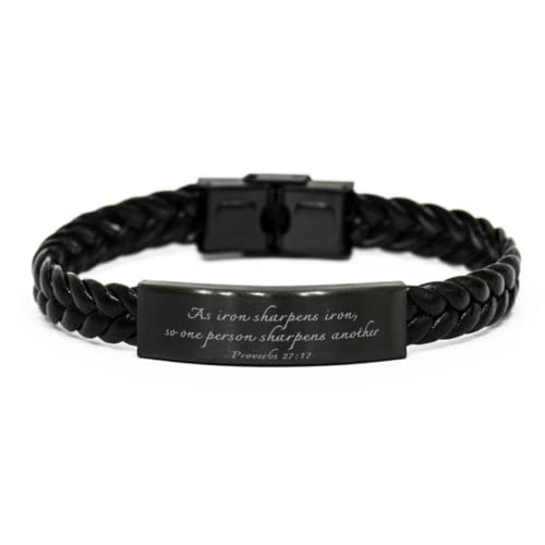 Christian,Iron Sharpens Iron Bookmark,Proverbs 27 17 Bracelet,Scripture,Bible Bracelet,Braided Leather Bracelet