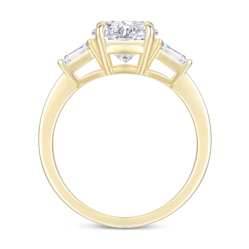 14K White Gold Round Cut Moissanite Rings 3 Stone Engagement Rings Baguette Side Stone Ring 14K Engagement Ring for Women2