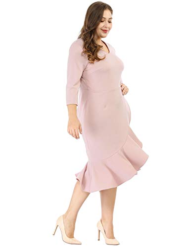 Agnes Orinda Women's Plus Size Business Ruffled Dress 3/4 Sleeve Office Work Cocktail Dresses Party Wrap Dress4