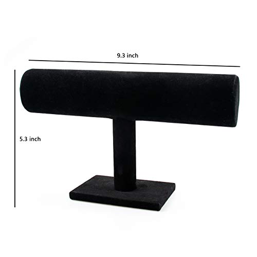 Foraineam 4-Pack Black Velvet T-Bar Jewelry Display Stands Watch Necklace Bracelet Organizer