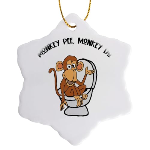 3dRose Funny Cute Monkey on Toilet Monkey Pee Monkey Do Pun - Ornaments (orn-360555-1)