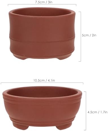 happy bonsai 2 pc 3.0" + 4.1" Unglazed Round Ceramic Succulent Planter Pot Set - 1